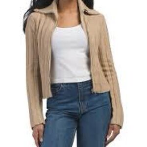 Zara tan ribbed neck sweater